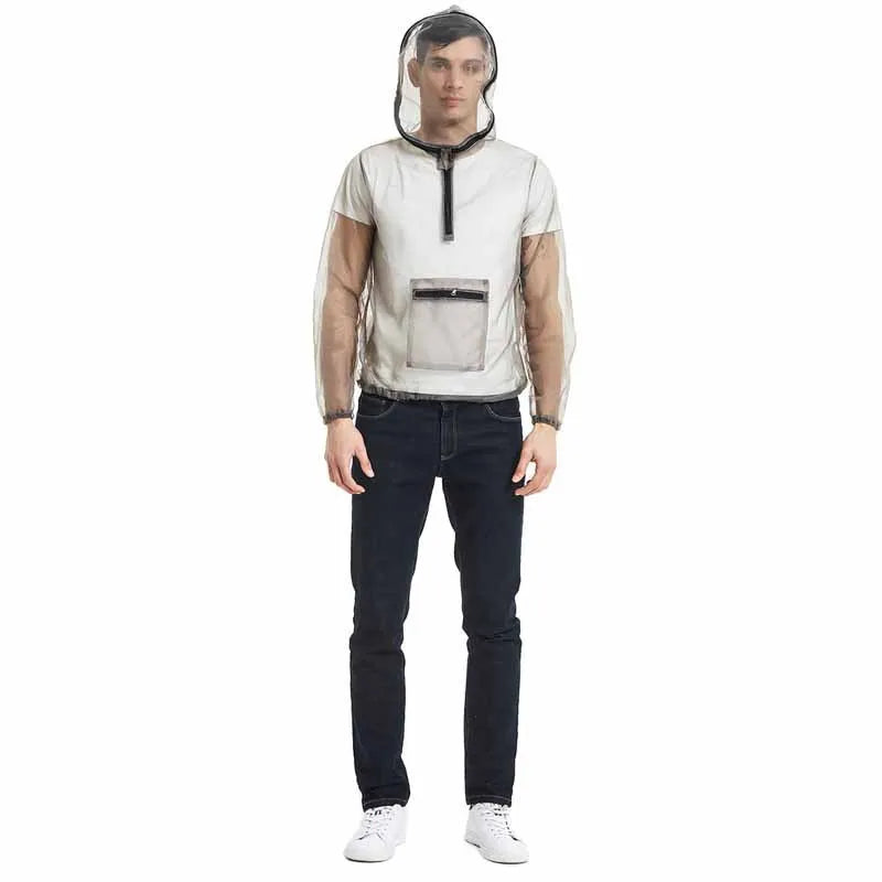 Gray mesh insect bite jacket for camping, fishing and hiking, available in sizes XL, XXL and XXXL