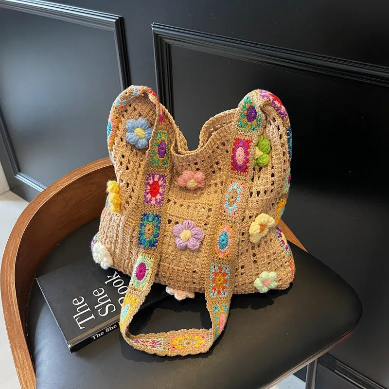Milky white woven polyester shoulder bag with hollow weave pattern, shown with a 41cm strap.
