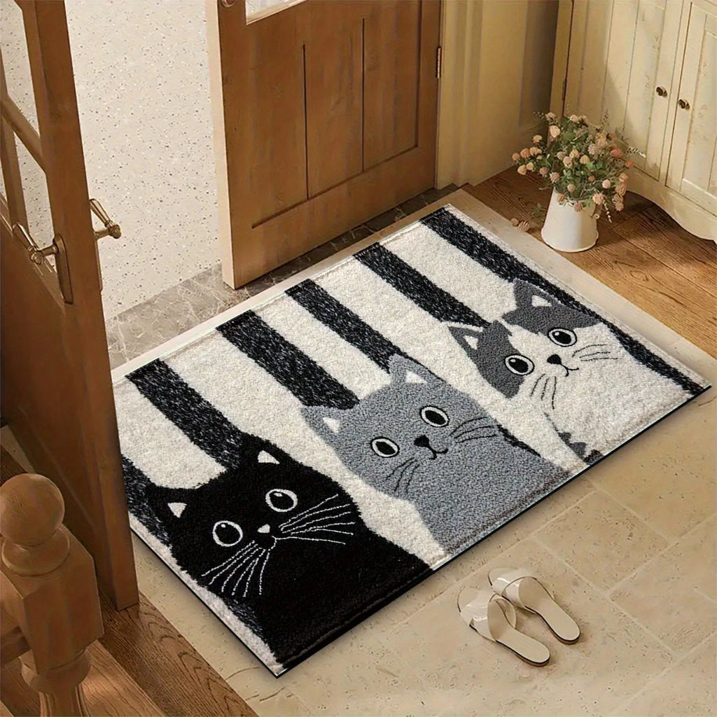 Bathroom absorbent floor mat with three kittens cartoon design, thick cashmere surface, 40x60cm size
