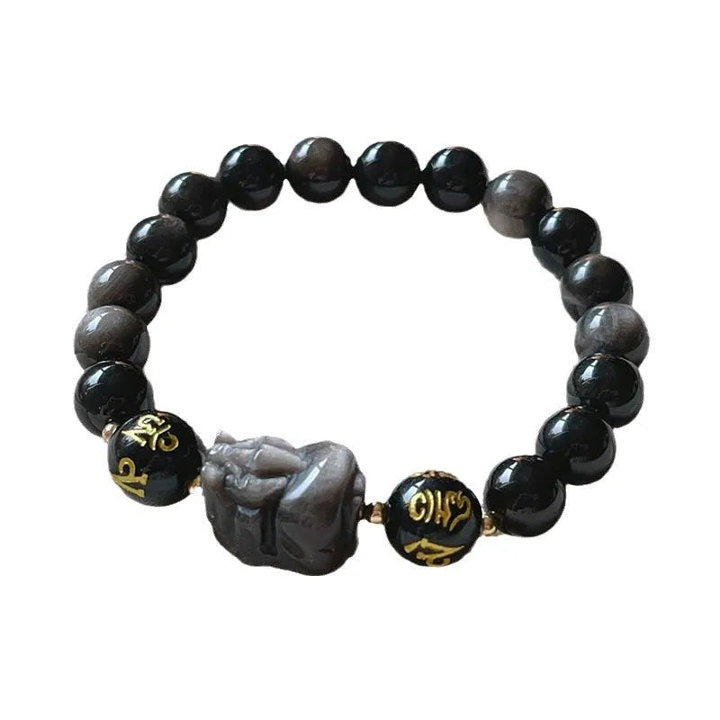 Men's Silver Stone bracelet with beaded design in Chinese style