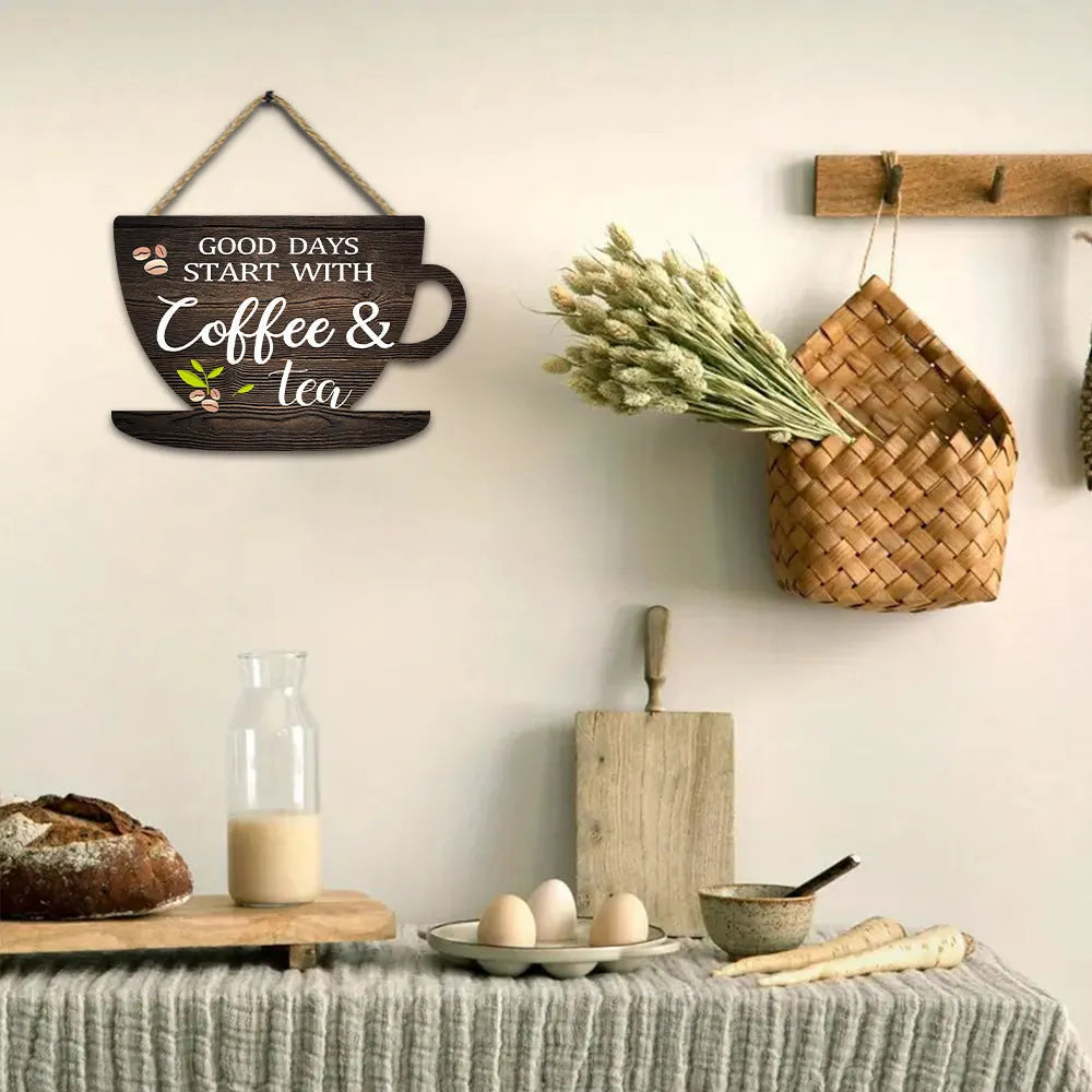 Retro coffee cup wooden hanging sign, 30 x 20 x 0.5cm, UV printed American country wall decor