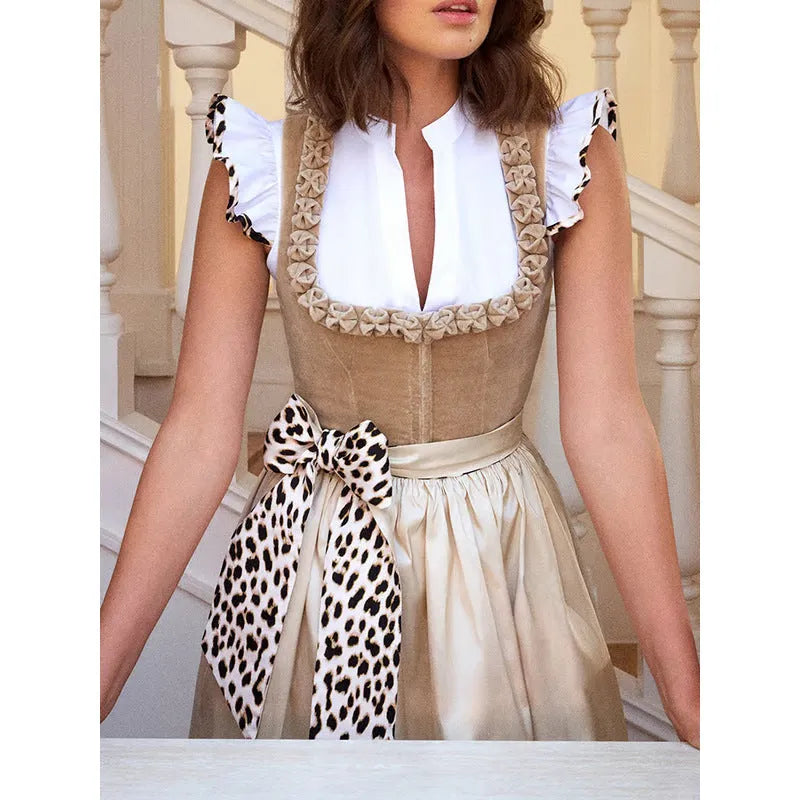 Women's khaki Oktoberfest dress in cotton-polyester fabric for beer festival costume wear