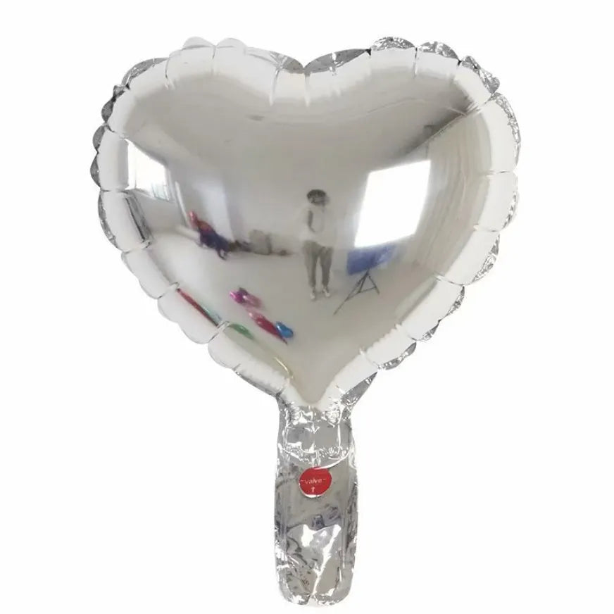 Pack of five metallic peach heart-shaped aluminum balloons in assorted colours.
