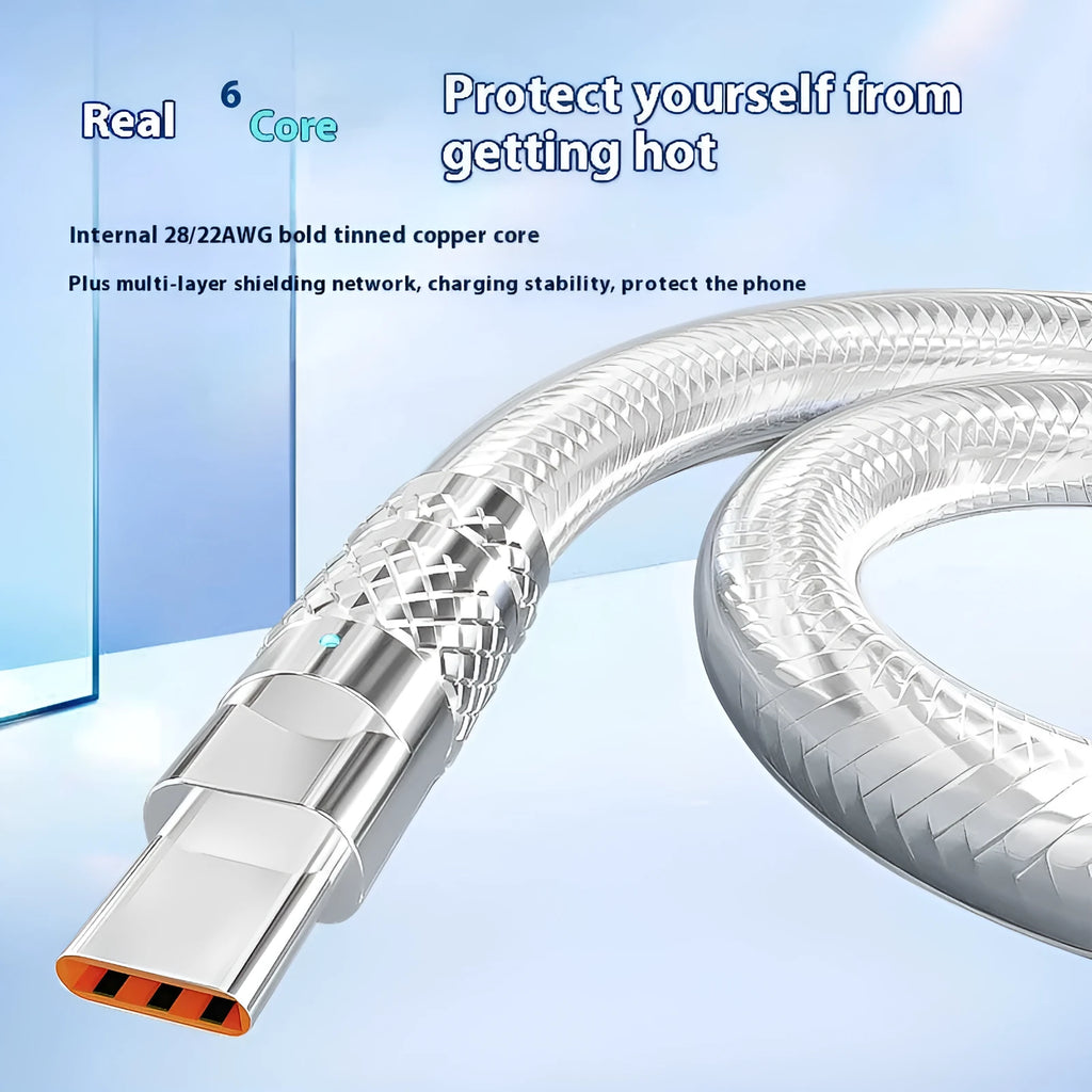 Type C silver grey woven braided data cable with CCC certification super fast 6A charge 1.5 metre