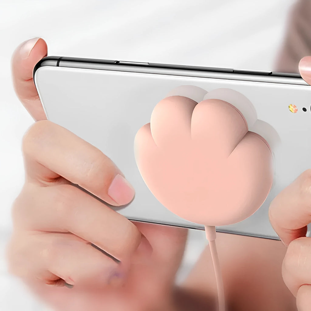 Pink cat claw sucker wireless charger with 10W output, compact pad on desk