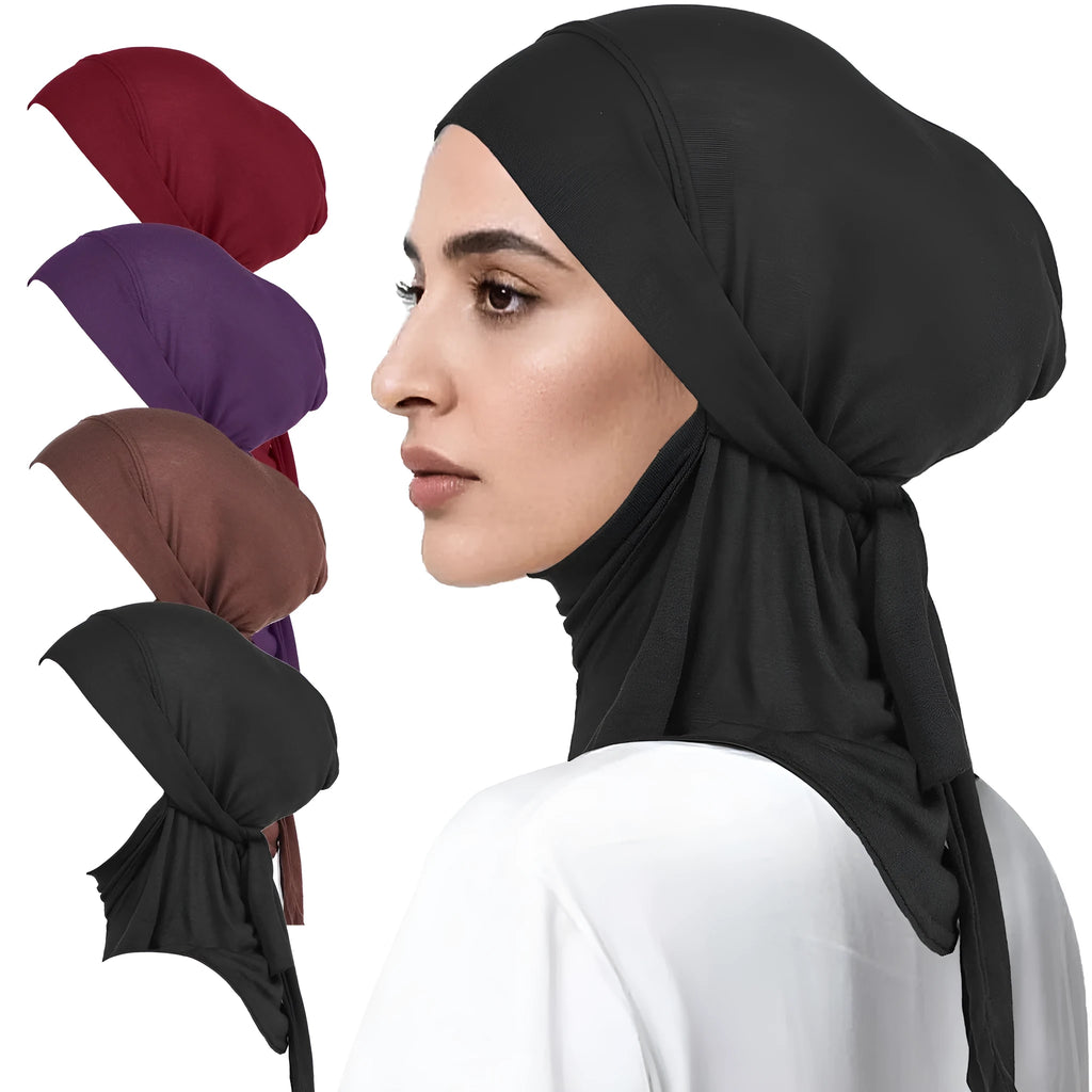 Women's hand-embroidered polyester headscarf in dome crown style with strap sleeve cap, average size, available in eight colours