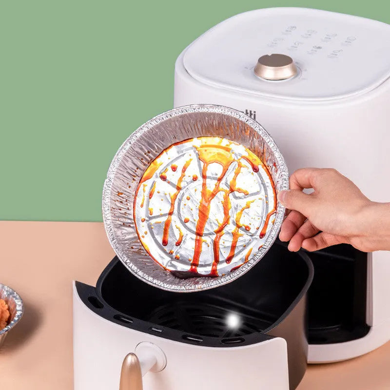 Non-stick aluminium foil air fryer liner, round 8 inch deep plate, disposable oil-proof tray with 4 cm edge