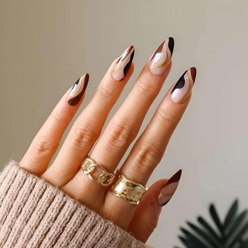 Fake nails French colour matching enamel wind set 24 pieces JP1418 with glue on white background