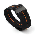 Fineknit elastic quick-drying nylon men's watchband in 22mm black red colour with black button closure