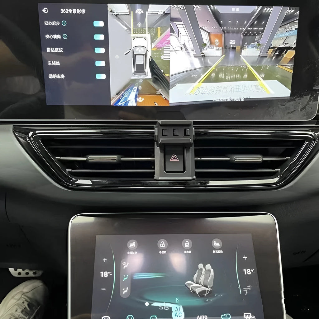 Goodway dashboard car phone holder with 360-degree rotation joint on a snap-on base.