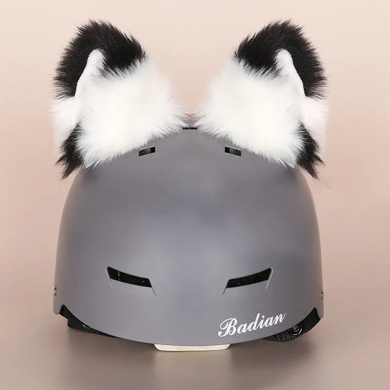 Plush fabric ski helmet decoration with cartoon designs in various colours for helmet personalisation