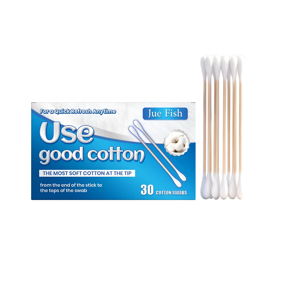 Pack of 30 double-headed cotton swabs with bamboo sticks and absorbent cotton tips