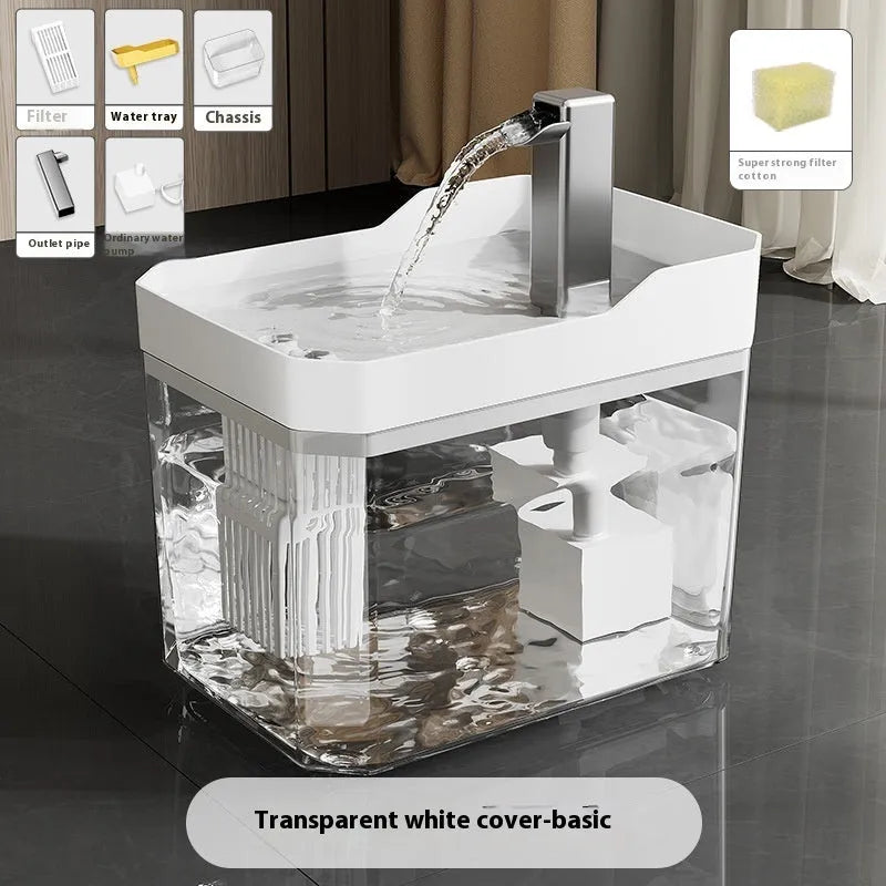 Transparent cat water fountain with circulation pump and filter system