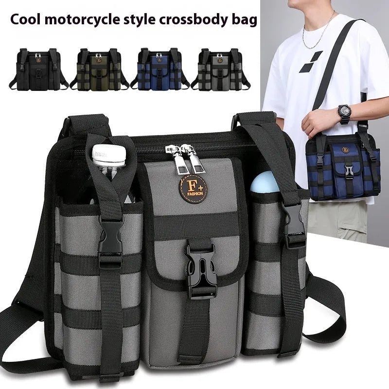 Men's waterproof Oxford cloth messenger bag in army green colour for outdoor sports