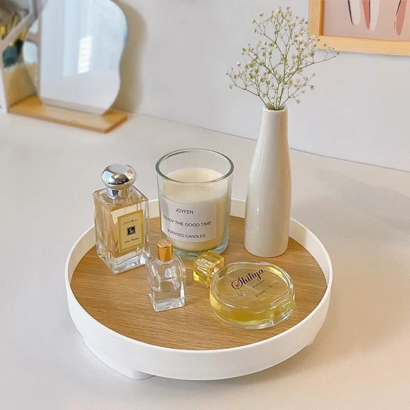 Large plastic desktop tray in wooden-style colour for hallway key storage and sundries organisation