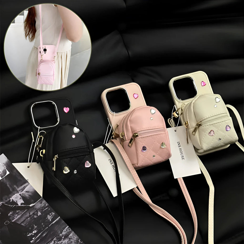 Crossbody wallet phone case for Apple iPhone with removable shoulder strap in antique white finish.