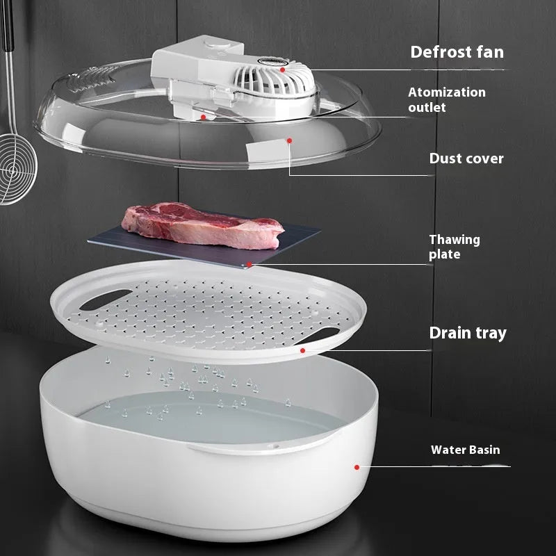 Modern simple style aluminium quick defrosting plate for kitchen use on a countertop.