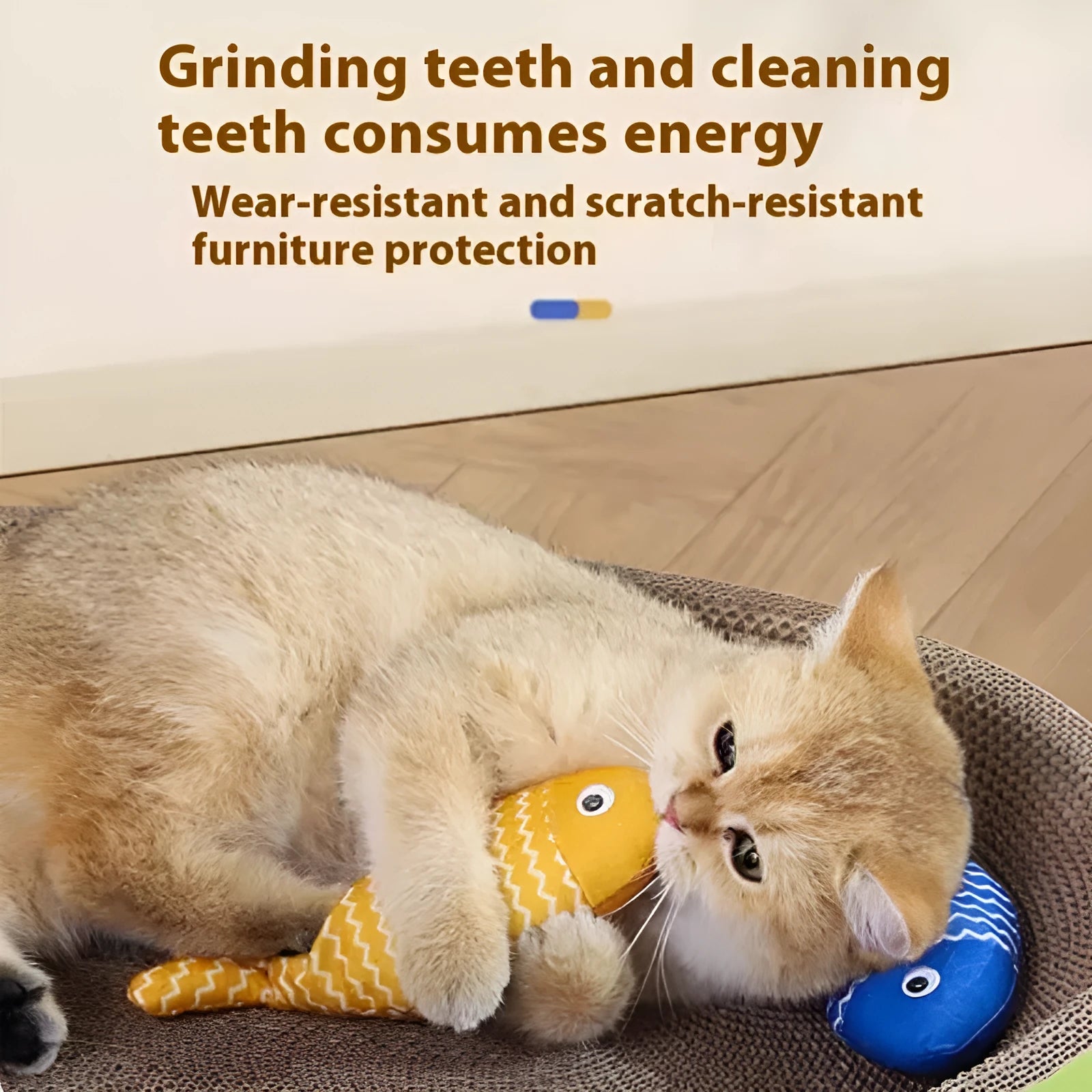 Yellow soft fabric cat toy shaped like a fish, a catnip-filled toy for feline play.