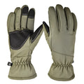 Army green camouflage ski gloves with touch screen fingertips and anti-slip palm design