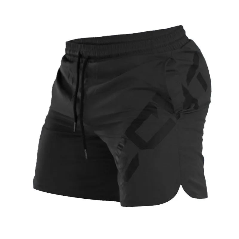 Men's black knee-length running shorts with elastic waistband for summer training
