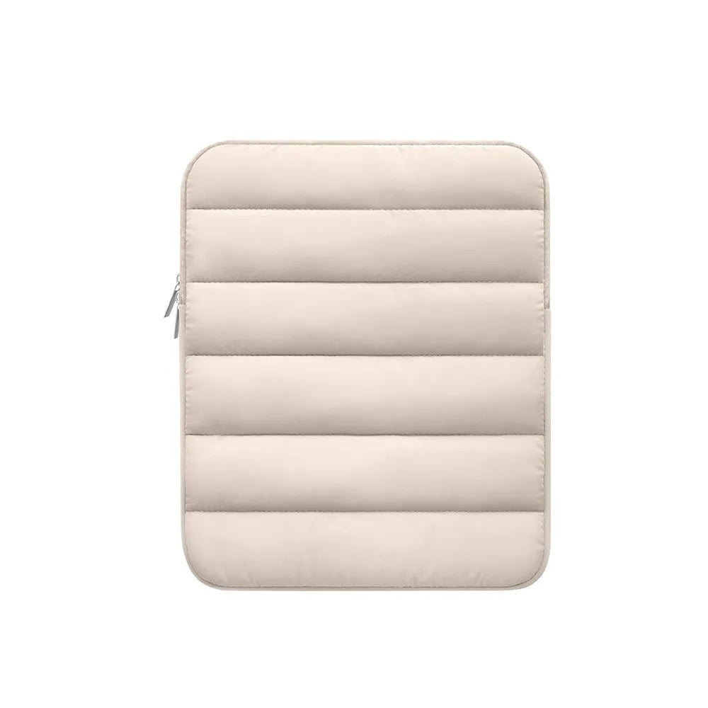 Black fluffy padded laptop sleeve for 9.7 to 11-inch devices with elastic sides.