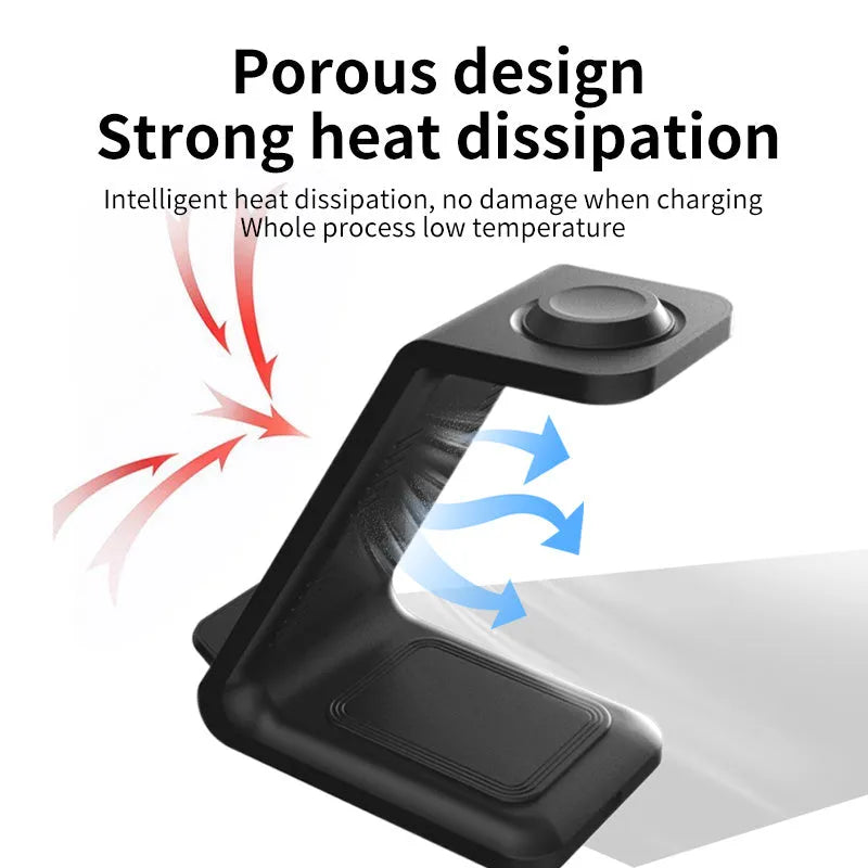 White adjustable wireless charging phone stand showing phone in portrait orientation on charger