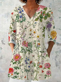 Women's retro slim fit printed long-sleeved top in polyester fabric with digital printing