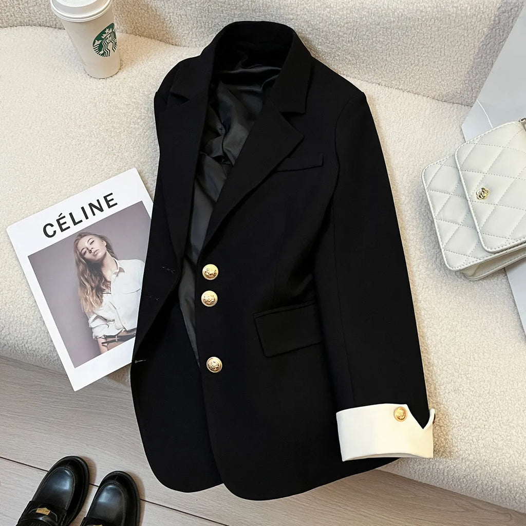 Women's Korean-style commute coat in milky white with 65cm length and pocket detailing