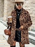 Leopard print long sleeve furry coat top for women, animal pattern jacket, conventional sleeves, size S-2XL