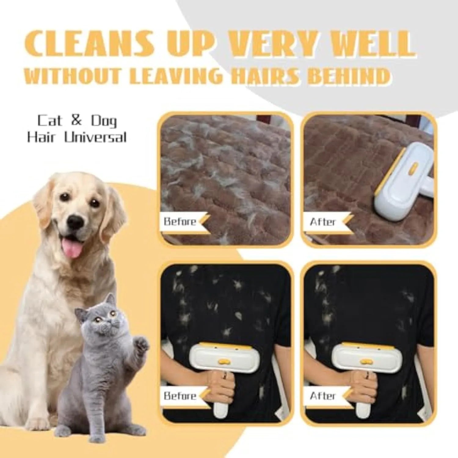 Yellow duck design portable pet hair remover with plastic body and bristles
