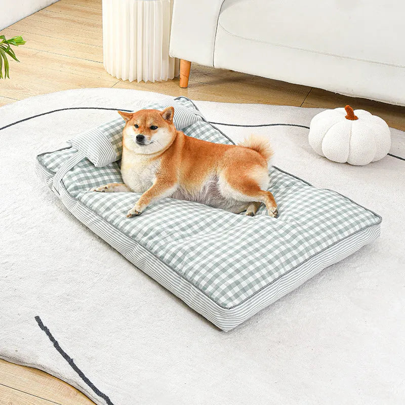 Thickened pet nest dog cushion in green with removable cover, 65x45x8cm size S