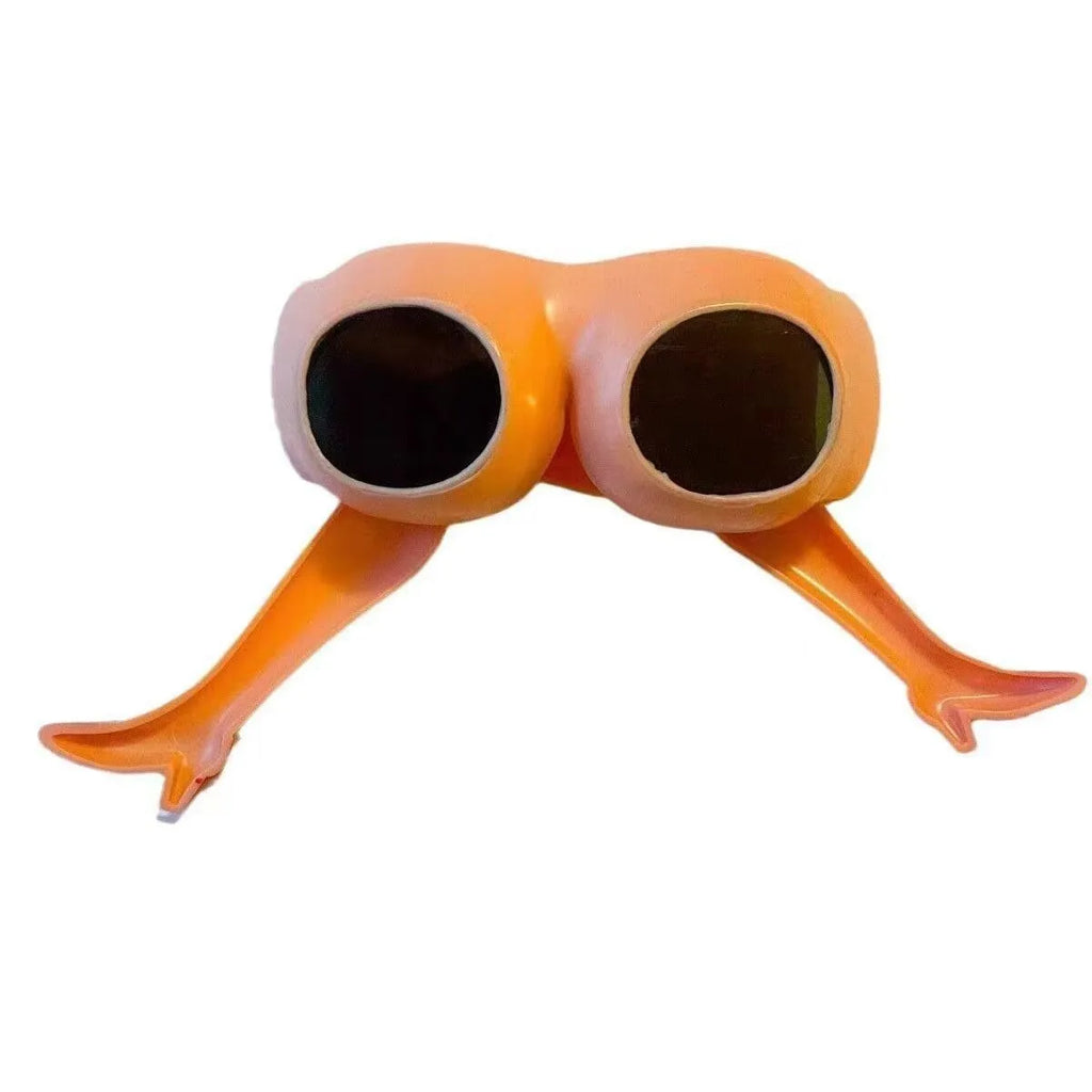 Orange plastic novelty sunglasses with personality leg hip design, dimensions 15x20cm