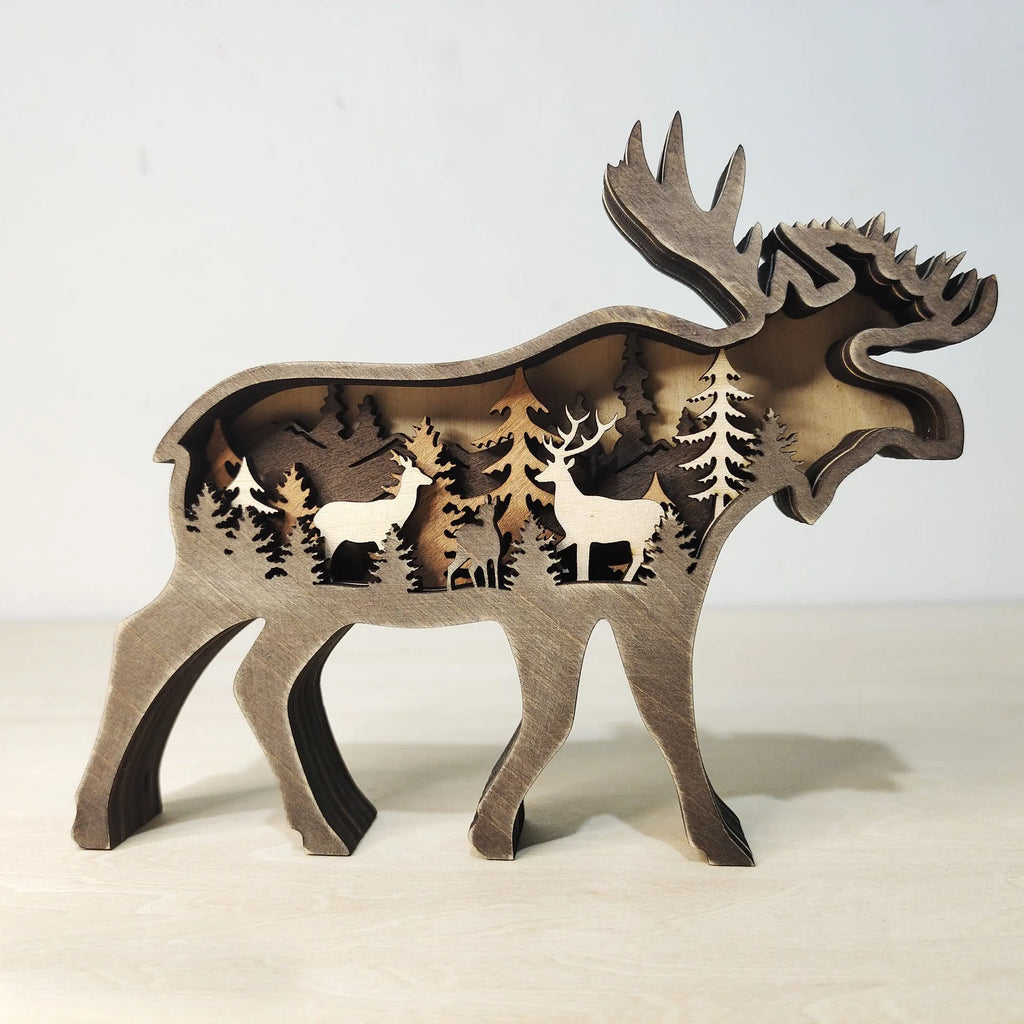 Boxwood Christmas ornament elk silhouette 18cm high natural wood finish