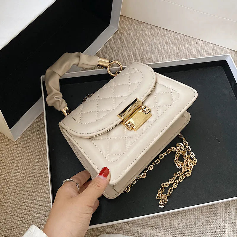 Purple rhombus pattern PU leather ladies shoulder bag with square shape and crossbody strap