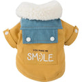 Yellow denim patchwork puppy coat with Sherpa fleece lining, waterproof and windproof, for small and medium dogs