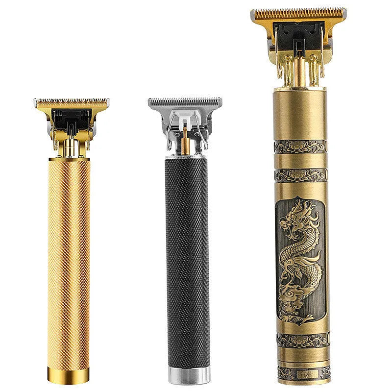 USB charging engraving clipper razor with stainless steel blade and black knurled aluminium shell