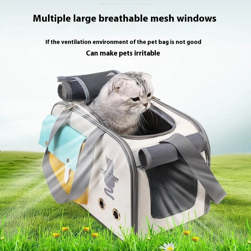 Portable nylon pet bag with large capacity 18 and breathable design in white, grey or black