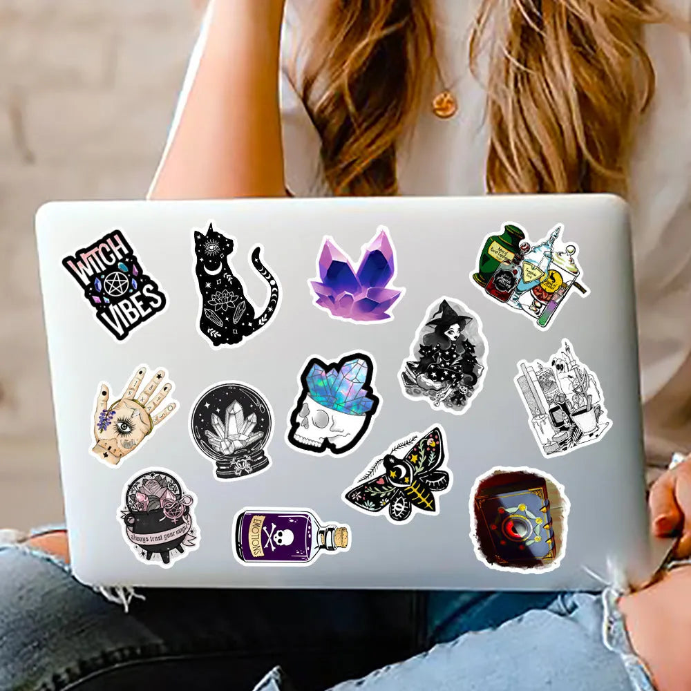 50 colourful glossy waterproof PVC stickers for luggage and smooth surface decoration, sizes 3cm to 8cm.