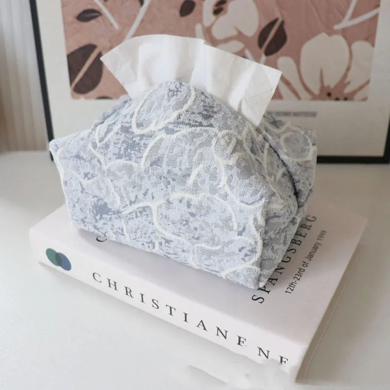 Chinese style fabric tissue box with cotton rose pattern in beige, blue or brown for living room tea tables