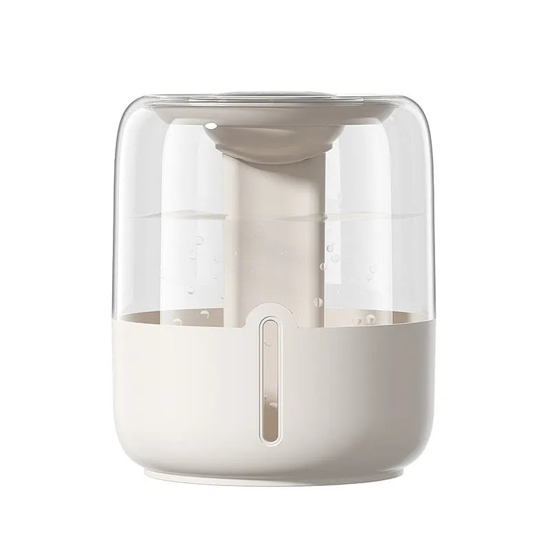 Beige round USB humidifier with dual spray fog, humidity display and night light