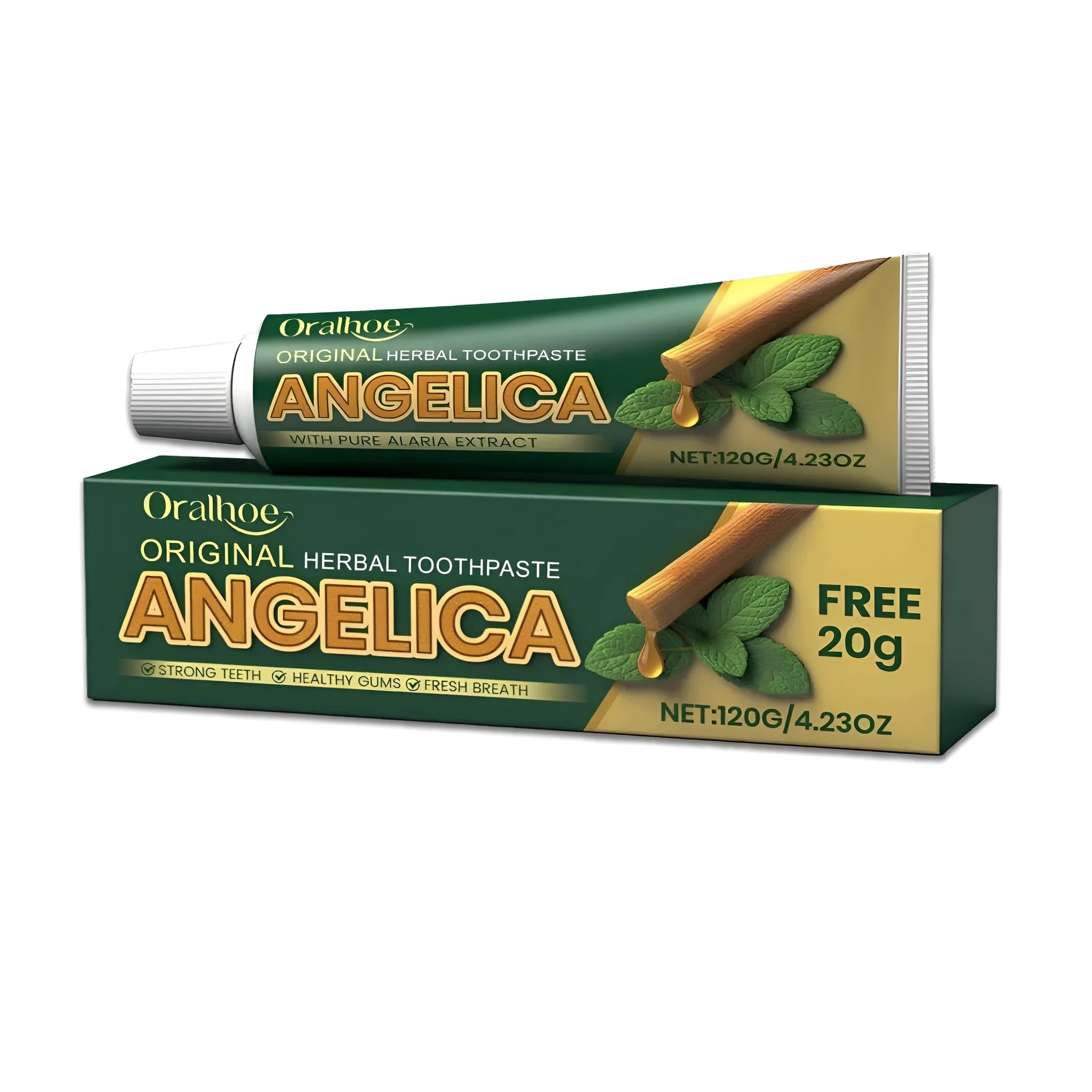120g tube of herbal toothpaste with mint, baking soda, angelica sinensis and kelp extracts
