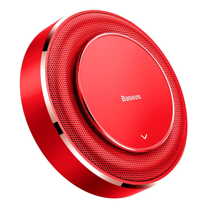 Round aluminium alloy car fragrance perfume diffuser with seat placement design in black, red, and silver colour options