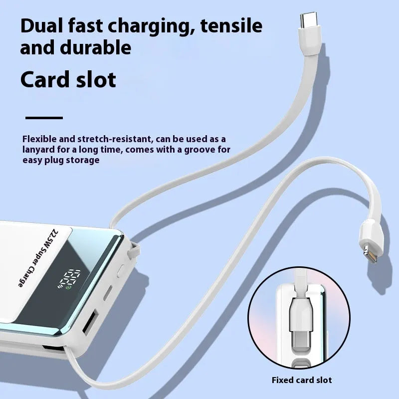Super fast charge power bank 10000mAh with cable in black plastic shell