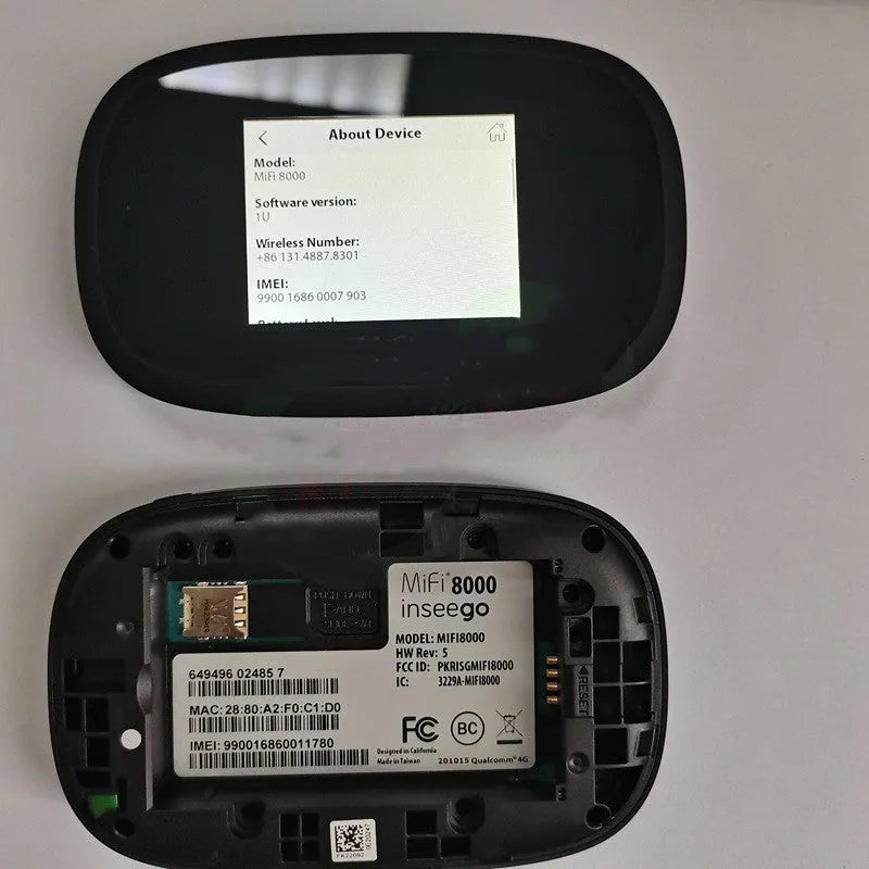 Black Mifi8000 portable 4G wireless router with compact design for mobile internet access.