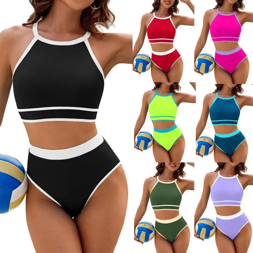 Women's solid colour nylon bikini swimsuit briefs in sky blue, size S, for swimming wading