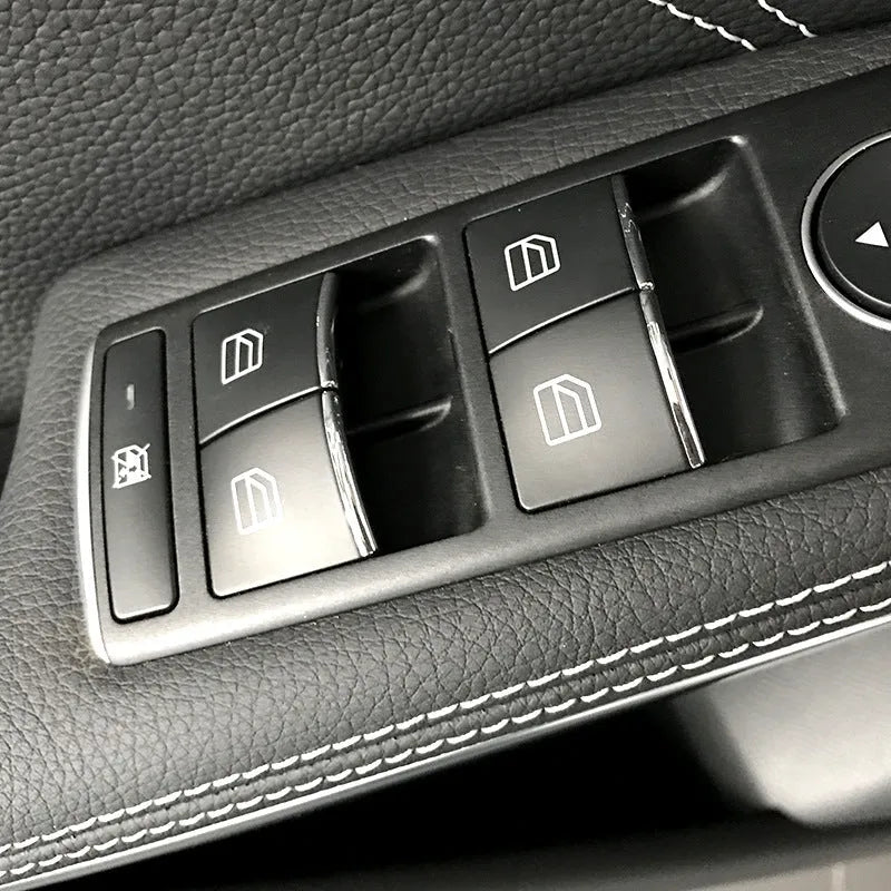 Black glitter car window lift button sticker made from ABS plastic for interior customisation.