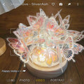 Butterfly design night light with glass shade on raw wood base, battery operated bedroom lamp