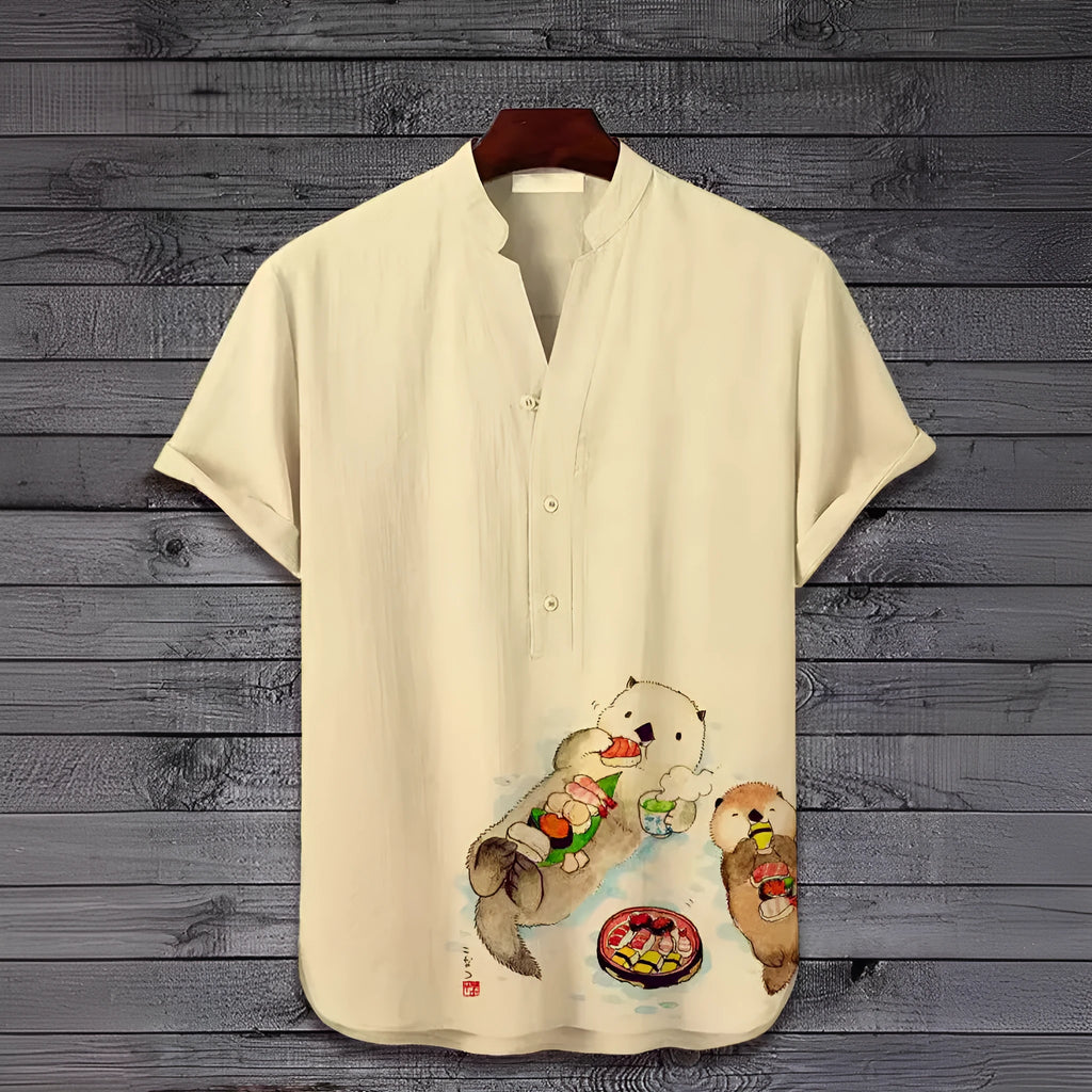 Short sleeve casual shirt with a detailed 3D digital animal graphic print on the front.