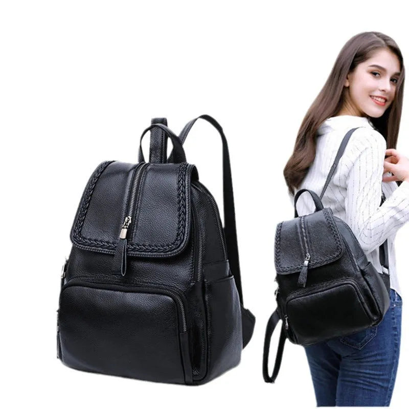 Genuine leather women's backpack in blue colour with multiple compartments and street trend design