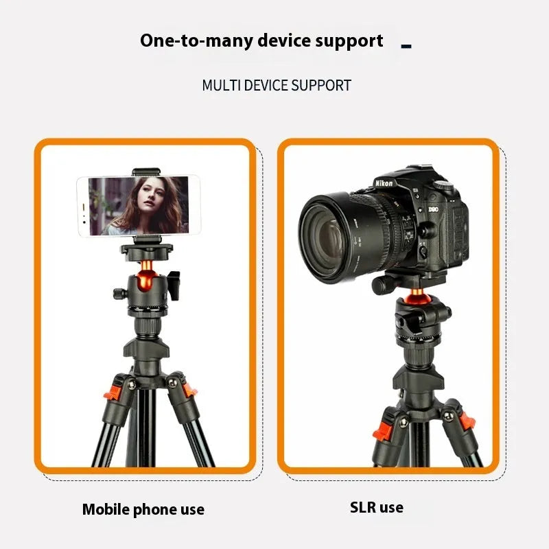 Orange aluminum alloy folding portable SLR camera tripod with 2-5kg load bearing
